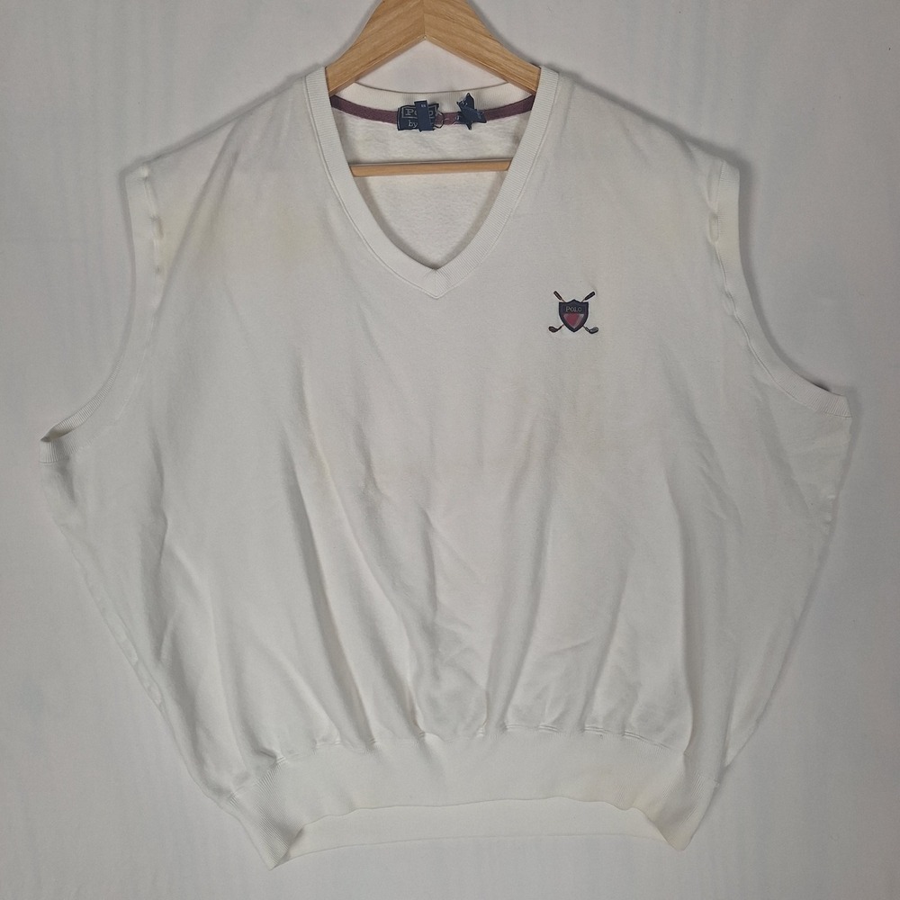 Polo Ralph Lauren Vintage 90s Sweatshirt Vest Embroidered Crest White XL